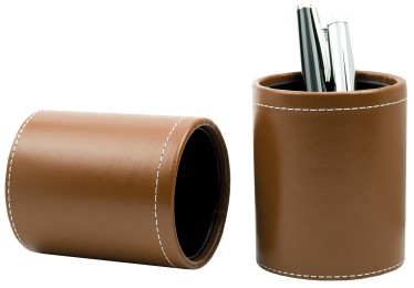 Stifteköcher rund CAMBRIDGE Top Grain Rindspaltleder mit heller Kontrastnaht hellbraun